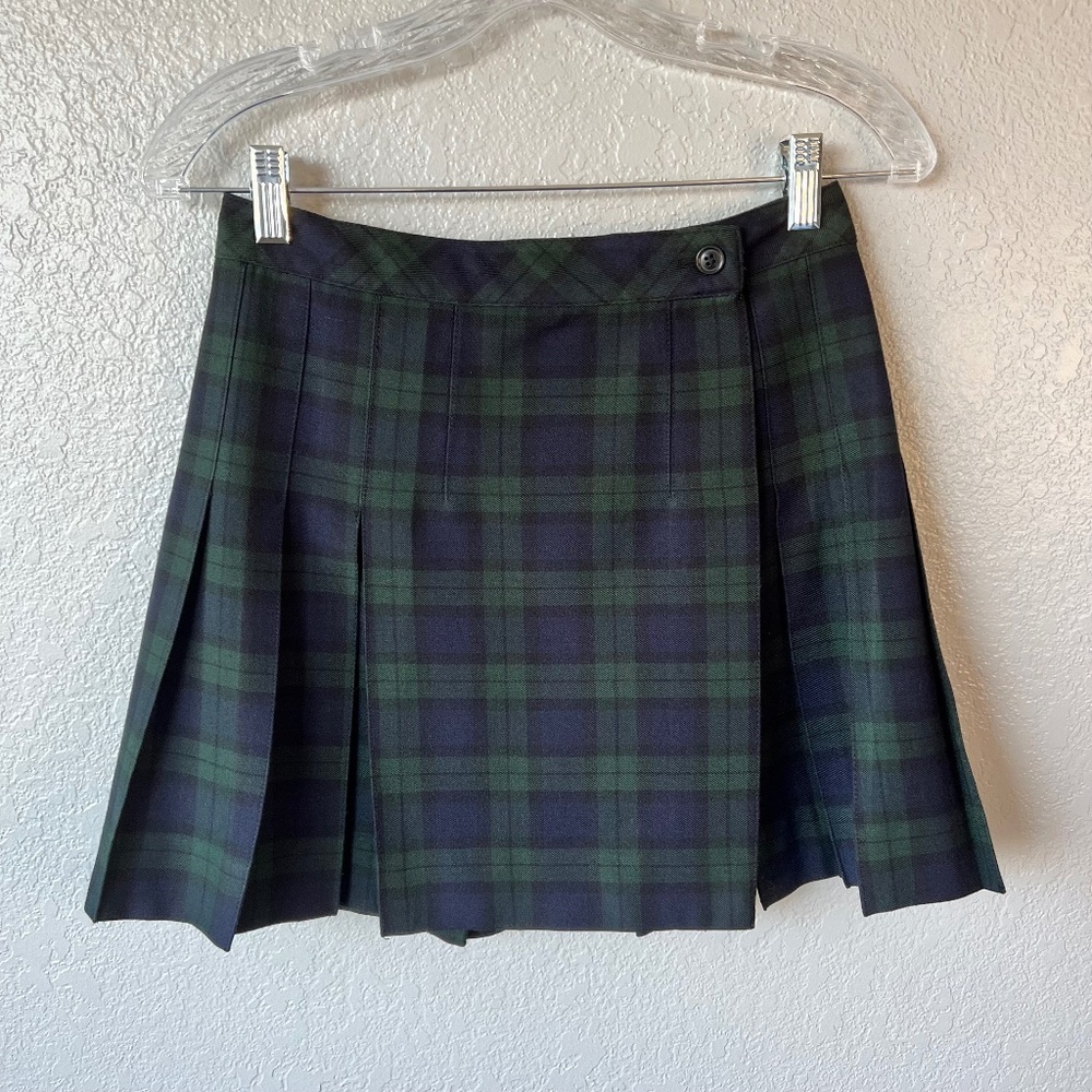 QMack Wrap Pleated Tartan Blackwatch Mini Skirt